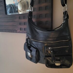 DANIER Black Vtg Genuine Leather Shoulder Crossbody Bag Zip Closure Lock Pocket